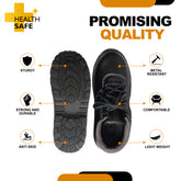 Health Safe High Ankle Safety Shoes for Men & Women, Synthetic Leather Upper, Steel Toe Leather Safety Shoe (Black)